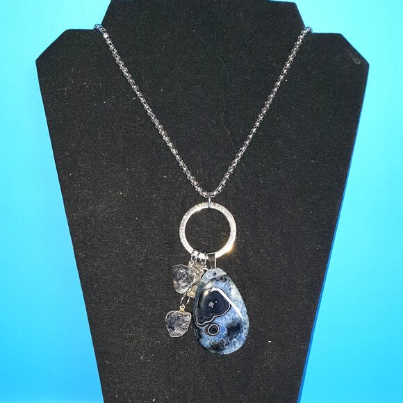 Bold Vintage ANDREA 925 Silver Blue Agate Dream Hope Trust Love Luck Necklace - Picture 4 of 15